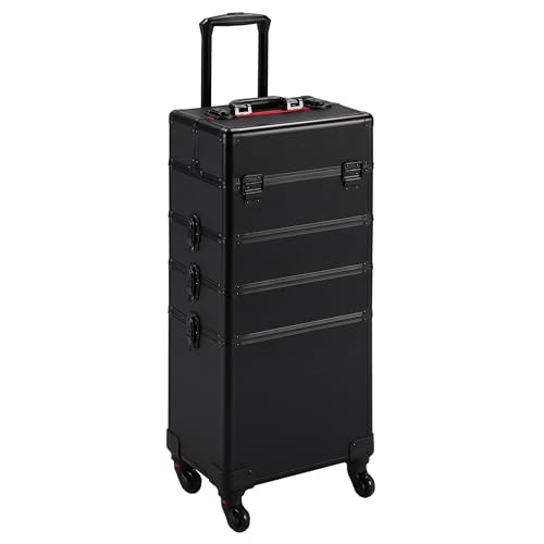 Yaheetech 4 in 1 Valigia Trolley Make Up da Trucco Beauty Case Professionale Grande Porta Trucchi per Estetista Parrucchiere da Viaggio Nero