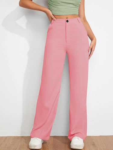 Image of Toochki Trousers for Woman Pants Women's Formal Office Korean | Black Track Pant | Straight | Cotton Spandex Stretchable Trouser | High-Waisted Bottom Wear