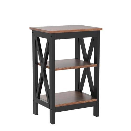 Image of VECELO Modern End Side Tables, Nightstand with 3-Layer Storage Shelf for Small Spaces, Living Room, Bedroom, Farmhouse Easy Assembly, BrowniE†2 Setsia€