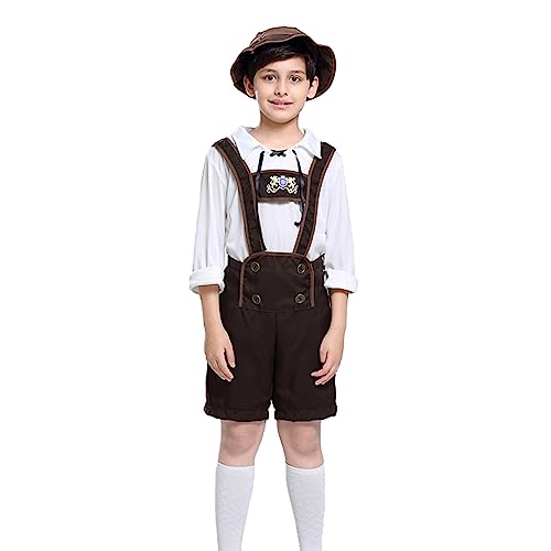Ensemble Oktoberfest garçon 4 pièces avec haut pantalon à bretelles et chapeau