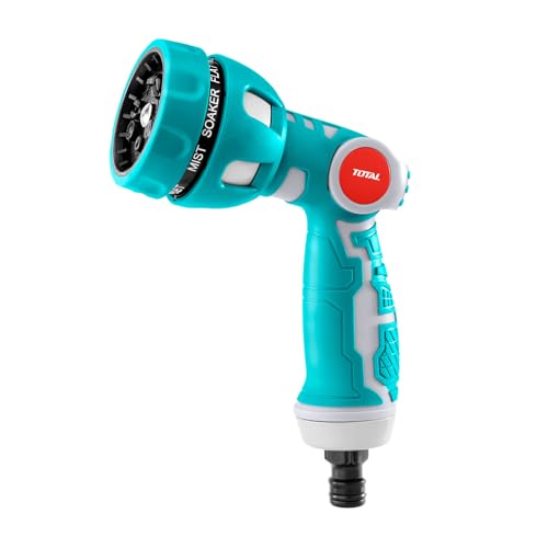 Image of TOTAL 9 Pattern Water Spray Gun Nozzle for Garden Hose with 3 /4 Inch Connector, Heavy Duty Zinc Alloy Water Gun with Rubber Grip & U-Shaped Lock for Car Wash, Gardening & Cleaning