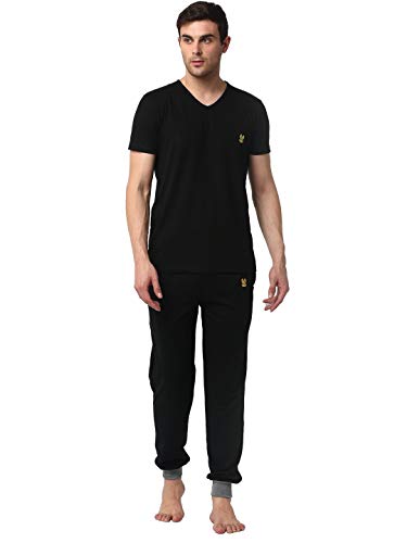 Image of Mack Jonney Cotton Blend Night Suit Co-ord Set for Men with V-Neck Half Sleeve T-Shirt and Track Pant-VJ-MNS-TTP-GROUP14