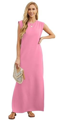 Image of GRECERELLE 2026 Women Year-Round Casual Round Neck Loose Split Wrinkle-Free Long Maxi Vacation Dress with Pockets (XXS-4XL)