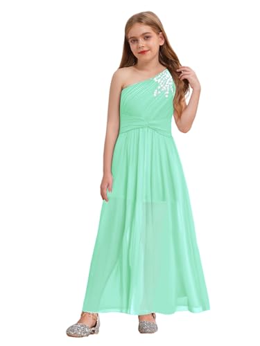 Kids Flower Girls One Shoulder Ruched Chiffon Wedding Maxi Romper Evening Gown Dance Wear2