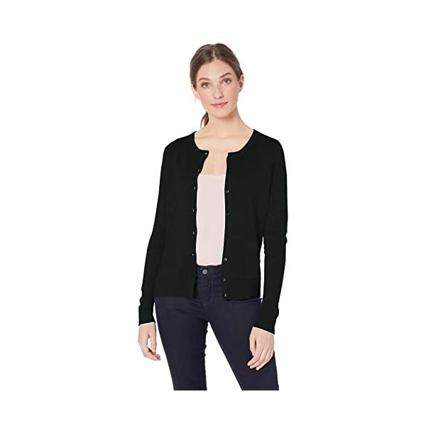 Amazon Essentials Women's Lightweight Crewneck Cardigan Sweater (Available in Plus Size), Black, Large