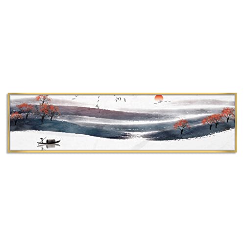 Image of PAINTINGMANTRA Scenic Lake Large Canvas Painting Framed Panel Wall Painting, Framed Luxury Paintings for Home Decoration, Living room, Bedroom & Office Decor (White, 13x47 Inch)