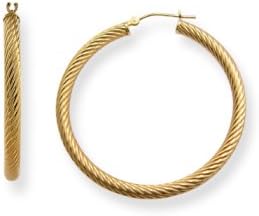 14k Yellow Gold Large Twisted Cable Hoop Earrings, 3mm thick x 30mm diameter, Hypoallergenic + FREE GIFT WRAP (avail. at checkout) | No Sales Tax exc. MA