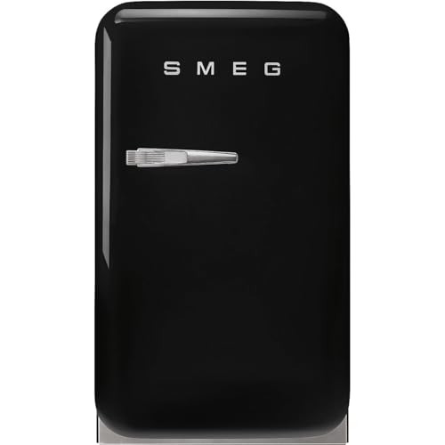 Smeg, FAB5RBL6 Réfrigérateur Minibar Vintage une Porte, 34L, Charnières à Droite, Froid Statique, 2 Clayettes Réglables, Porte-Bouteilles et Éclairage LED, H 72,5cm, Noir
