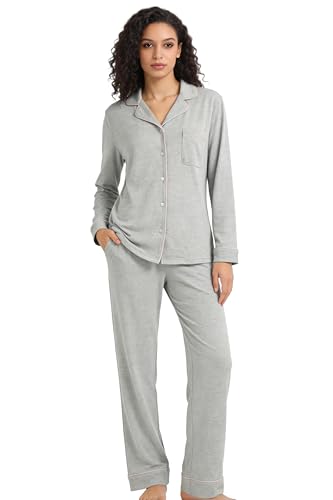 Image of HEARTNICE Womens Pajama Set, Soft Long Sleeve Pajamas & Long Pants with Pockets, Button-up Sleepwear Lounge Pjs