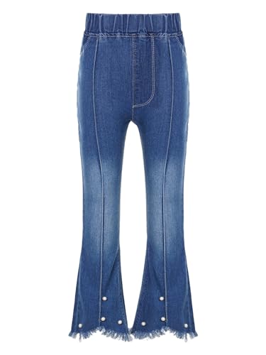Aislor Girls Raw Hem Skinny Flared Jeans Kids Bell Bottom Denim Pants Elastic Waist Distressed Denim Trousers Jeggings