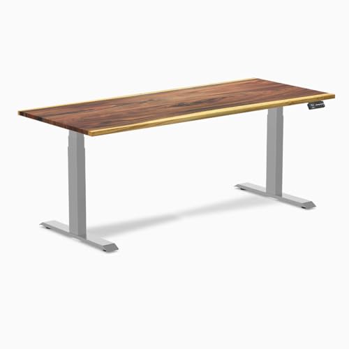Image of Desky Dual Hardwood Sit Stand Desk - 72x30 Electric Standing Desk - Dual Motor, 3 Stage Adjustable Height Desk - Solid Wood Standing Desk - Whole-Piece Top in Real Saman Wood