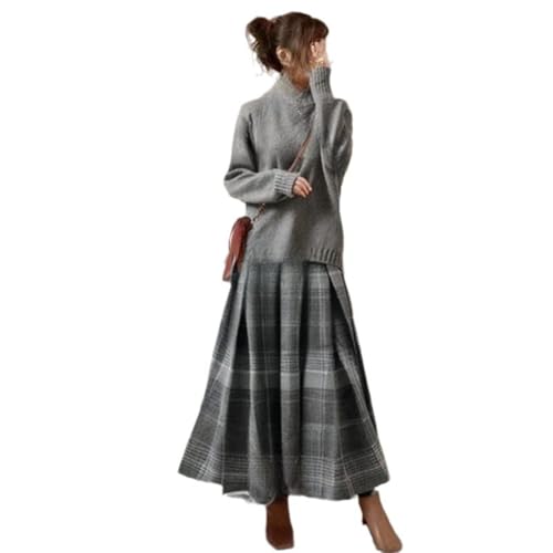 チェック柄 セーター スカート セット レディース 2点セット ニットセーター+チェック柄スカート 上下セット