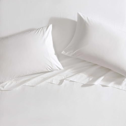 Image of Laura Ashley - Twin Size Sheet Set, Crisp & Breathable Cotton Percale Bedding with Fitted Sheet and Pillowcase, Lightweight Bed Set, Deep Pocket, College Dorm Room Essentials (Ivory)
