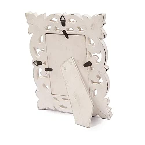 Image of Wooden H& Carved Photo Frame for Wall Mounted & Tabletops Display - 27L x 22W Centimeter Picture Frame - Wood Carving Decorative Home Decor Accessories Distressed Finish (White)Rectangular