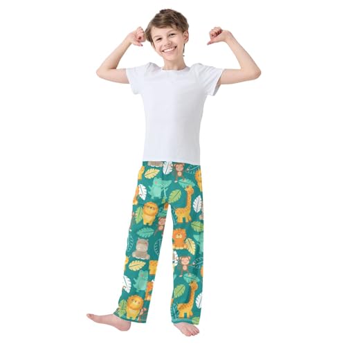 ZZXXB Lovely Lion Hippo Boys Long Pants Soft Trousers Elastic Waist Kids Lounge Bottoms with Pockets S-XL2