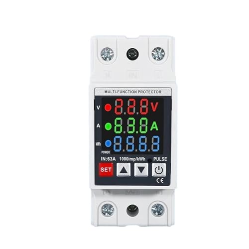 AVXANKTG 63A 230V Dual Display Adjustable Overvoltage Current Undervoltage Protection Device Protector Relay Electrician Tool