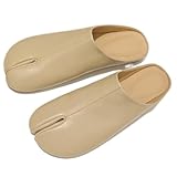 Tabi Shoes Leather Split Toe Cute Slip On For Women Girls - Retro Trendy Casual Slippers Comfortable Walking Lightweight Loafers Female Solid All-Match for Daily Wear Beach Travel Standing All Day (Beige,7)