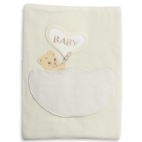 La Chiocciolina Copertina da lettino da ricamare a punto croce, Coperina da lettino in tessuto pile, Copertina da lettino con inserto di tela aida da personalizzare e applicazione (02 Panna)