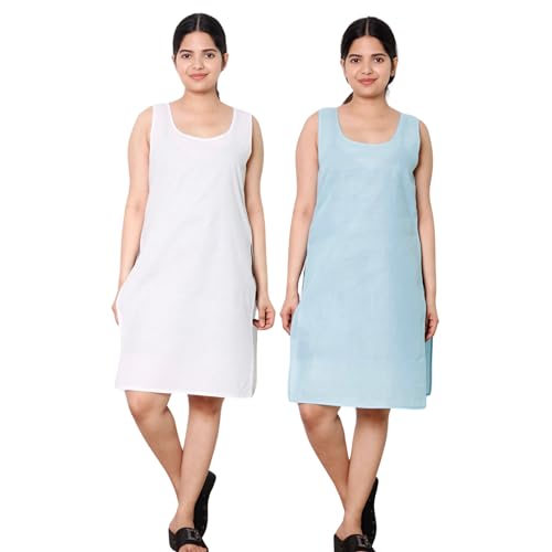 Image of KASANI Women's Camisole Cotton Long Knee-Length Sameej /Slip /Inner, Sleeveless, Pack of 2