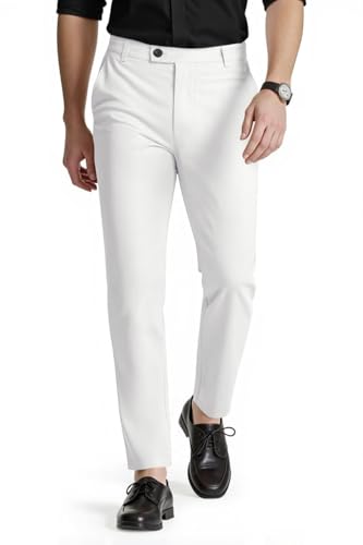 GINGTTO Chino Homme Pantalon Slim Fit Stretch Pantalons Habillé Ajustée Extensible Chinos Tapered de Costume Pants Blanc 30/30