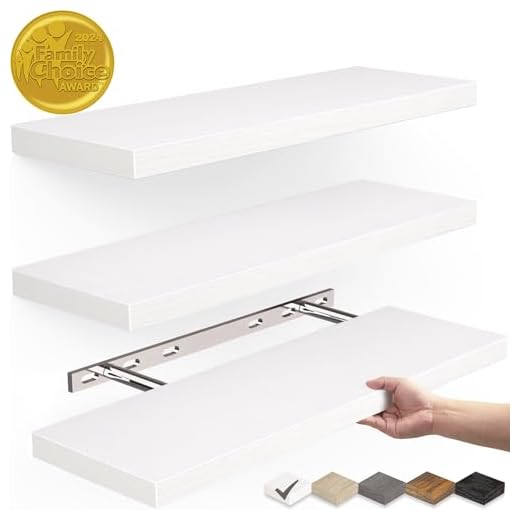 BAYKA Floating Shelves for Wall, Wall Mounted Rustic Wood Shelves for Bathroom, Bedroom, Living Room, Kitchen, Hanging Shelf for Books/Storage/Room Decor with 22lbs Capacity (White, Set of 3, 15.7in)