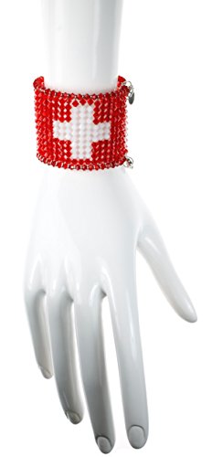 Karen Curtis Swarovski Crystal Flag Of Switzerland Cuff Bracelet #TOP1