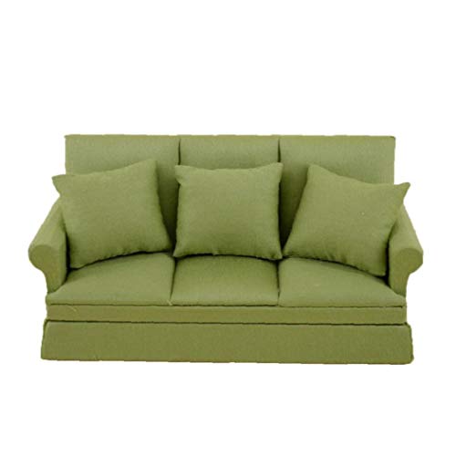 xuew 1:12 Scale Nette Stoff DREI-Personen-Sofa Puppenhaus mit 3 Kissen Miniatur-Holzmöbel Couch Handmade Crafts Supplies…