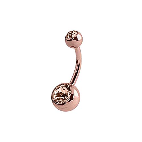 eeddoo Bauchnabel-Piercing Banane Doppelkristall Rosegold Edelstahl 12 Pfirsich
