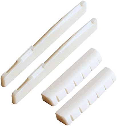 Frenflu 2 Sets 4pcs 6 String Acoustic Guitar Bone Bridge Saddle and Nut Made of Real Bone (Ivory)
