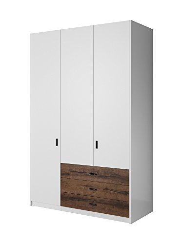 Preisvergleich Produktbild Furniture24 Kleiderschrank Gamma 59 Schrank Drehtürenschrank Schlafzimmerschrank Universalschrank (weiß matt / Monastery Eiche, 138 / 216 / 60 cm)