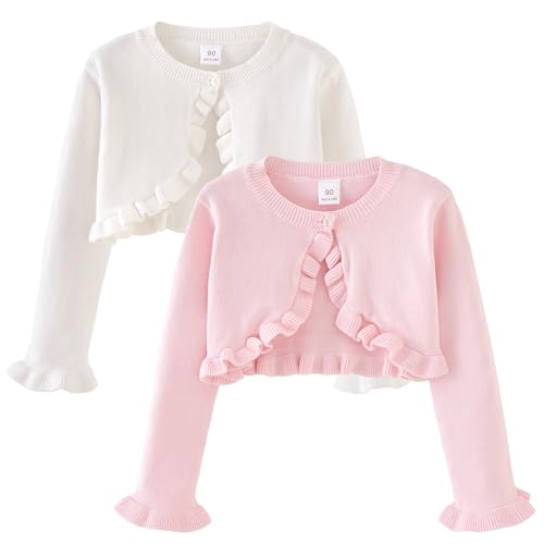 Girls Cardigan Sweater Button Knit Sweater Kids Ruffle Long Sleeve Dress Cover Up Size 12M-6T