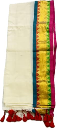 Image of Women's Mul Cotton Saree with Tassels | Soft Mulmul Saree | Woven Stripes & Zari Line | 5.5 Metres - Without Blouse