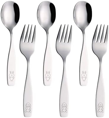 Exzact Children's Flatware 6pcs - 3 x Forks, 3 x Spoons - Toddler Utensil Kids Silverware - Dishwasher Safe