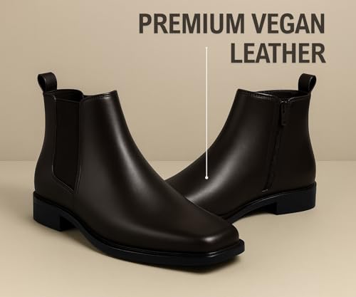 Image of Kraasa THE Ashford - Men's Stylish Vegan Leather Chelsea Boots with Side Zipper & Elastic Panel, Square Toe Ankle Boot (Tan /Black /Brown)