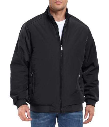 PEGENO Men's Windproof Jacket,Fleece Lining For Stand Collar Winter Coat