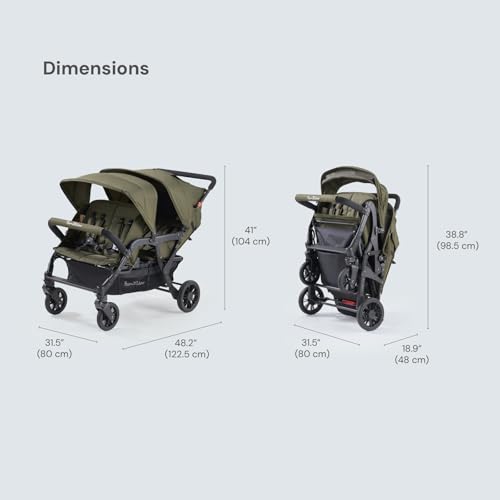 Image of Familidoo H4E Quad Lidoo Lite 4-Seater Stroller Wagon for Kids, Lightweight & Foldable with Reclining Seats, 5-Point Harness, Double Canopy & Rain Cover (Olive)
