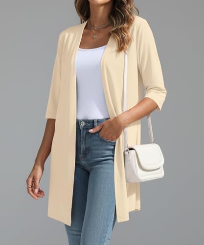 Image of YSYOKOW Lightweight Cardigans for Women 3 /4 Sleeve Long Open Front | Cardigan sweaters for women lightweight, summer cardigans for women lightweight, long cardigans for women trendy, dressy