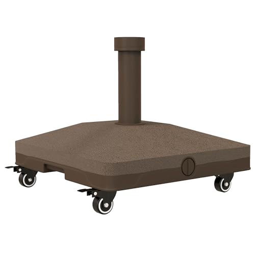 Outsunny Pied de Parasol Base de lestage Parasol carré 4 roulettes dim. 45L x 45l x 39H cm HDPE Marron