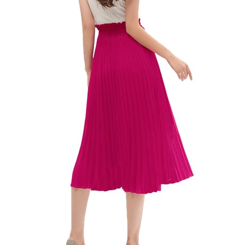 Image of GOOBGS Women's Pleated A-Line High Waist Flowy Midi Skirt