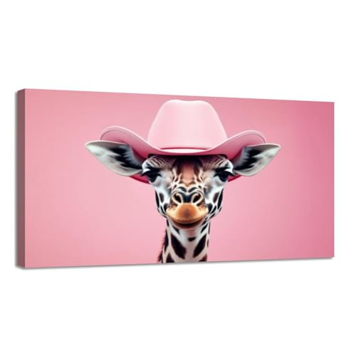 Large Framed Canvas Wall Art Prints Pictures Giraffe Pink Cowboy