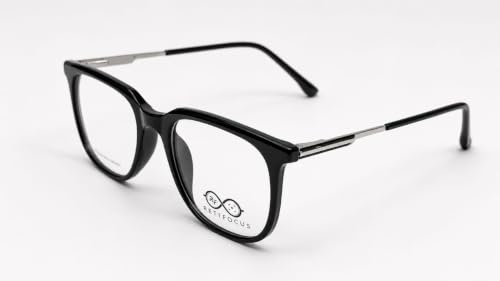 Image of Soft Square Optical Eyeglass Frame for Men & Women, Front with Metal Temples, Clear Demo Lenses, Lightweight Mixed Material Frame, Ribbed Temple Design for Prescription Lens Replacement