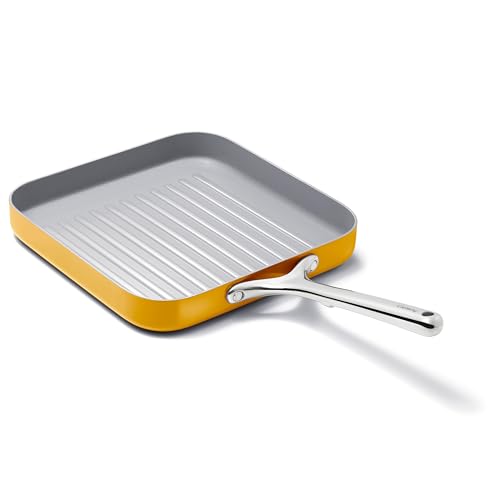 Caraway Square Grill Pan - 11” Grill Pan - Non-Stick Ceramic Coated - Non Toxic, PTFE & PFOA Free - Oven Safe & Compatible with All Stovetops - Marigold