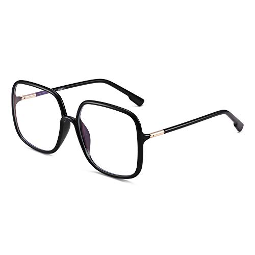 GLINDAR Oversized Blue Light Blocker Glasses for Women Square Computer Glasses Reduce Eye Strain Black