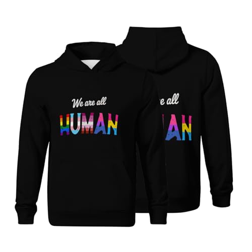 Kids We Are All HUMAN LGBTQ PRIDE Flag Boys Girls Lightweight Kangaroo Pocket Fleece Hoodies