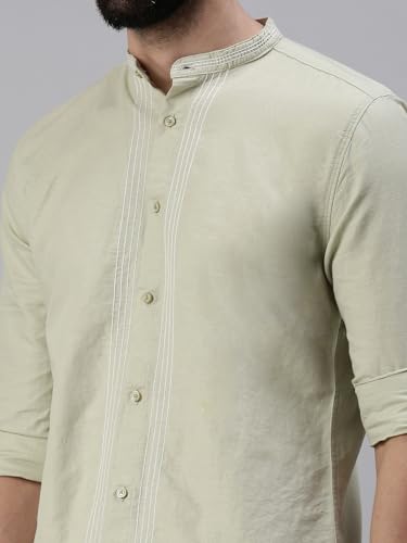 Image of SHOWOFFFF Men Solid Casual Shirt | Mandarin Collar Full Sleeves Cotton Shirt for Mens | Slim Fit Regular Length Shirt for Men's
