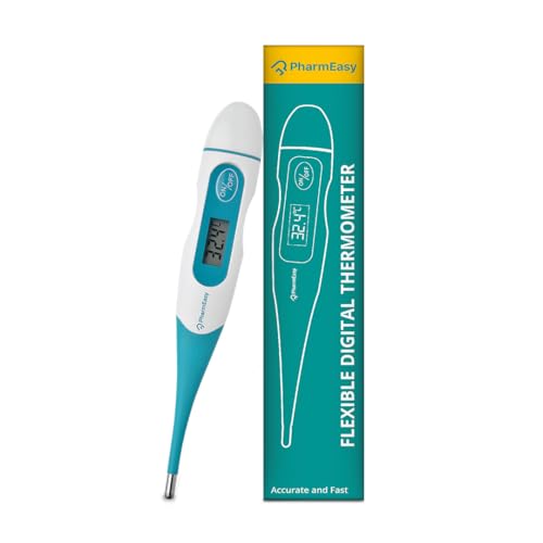 Image of PharmEasy Digital Flexible Tip Thermometer for Fever, Fast & Accurate Temperature Reading in Celsius | Waterproof, Oral & Underarm Use for both Kids & Adults | Ideal for Home Use, Easy-to-Read Screen