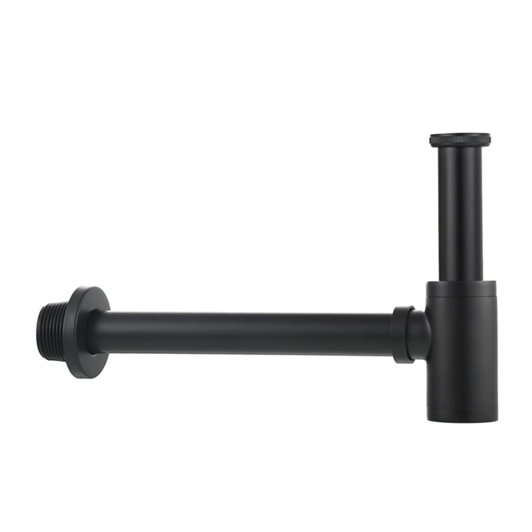 WRIST Sifone Tondo in Ottone per Bottiglia P, Kit Tubo Di Scarico Sifone per Lavello del Bacino Regolabile in Altezza, Kit Sifone P per Scarico Della Vasca Da 1/4,Negro