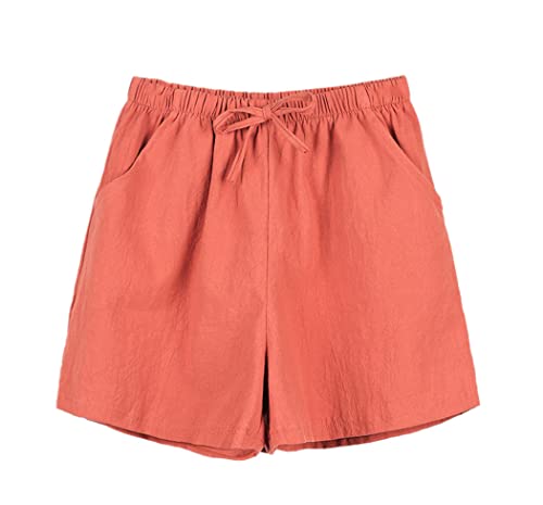Short cordon de serrage femme lin rouge brique jambes larges S