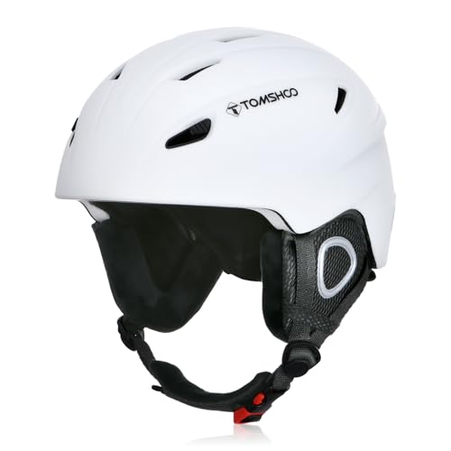 TOMSHOO Casco de Esquí, Casco de Seguridad Certificado Esquí Profesional Snowboard Casco de Deportes de Nieve Orejera Desmontable Gafas integradas/Sin Gafas