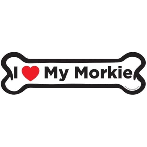 Magnet Me Up I Love My Morkie Dog Bone Magnet Decal, 2x7 Inches, Heavy Duty Automotive Magnet for Car Truck SUV
